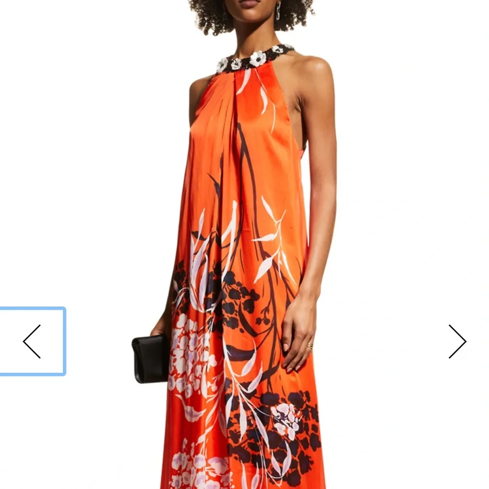 RICKIE FREEMAN FOR TERI JON Brdr Prt Halter Caftan Size 4 - Picture 1 of 7